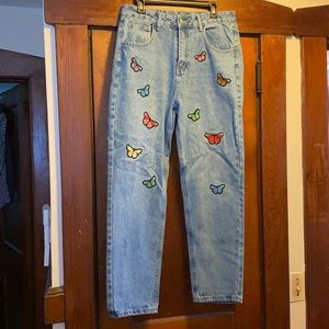 NWOT Blue Denim Multi Colored Butterfly Jeans